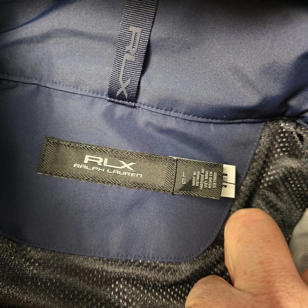 RLX Ralph Lauren Packable Performance Hooded‎ Rain Jacket Womens L Vented Blue